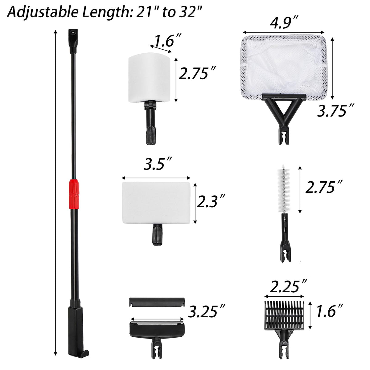6 in 1 Aquarium Cleaning Tool Kit with Adjustable Telescopic Long Handle D4108