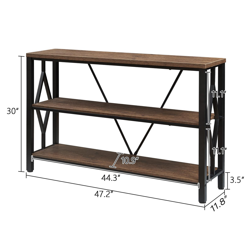 Brown 47 Inch Sofa Console Table with 3 Tier Bookshelf A820907
