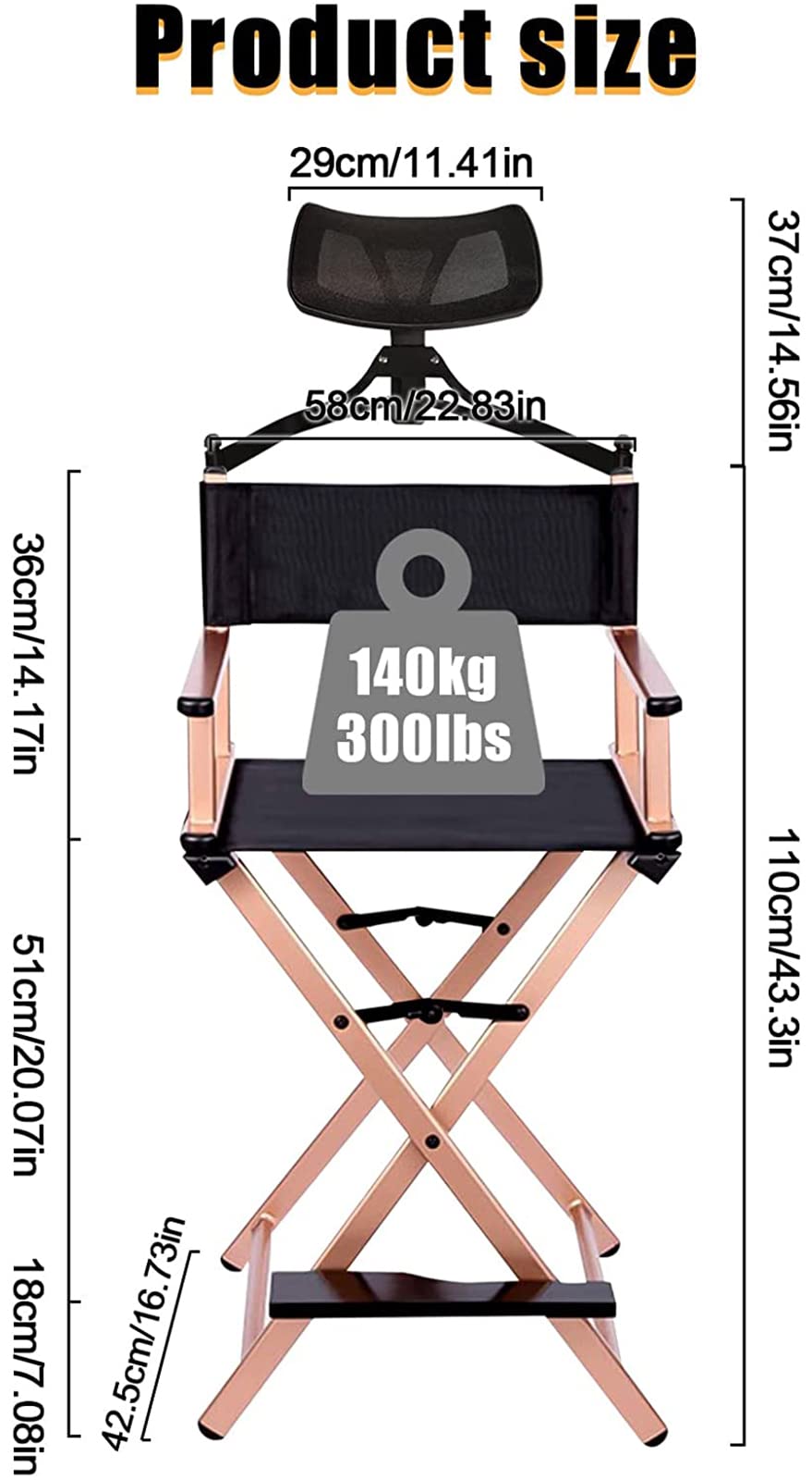 31 Inch Tall Aluminum Director Chair with Headrest and Footrest S1866