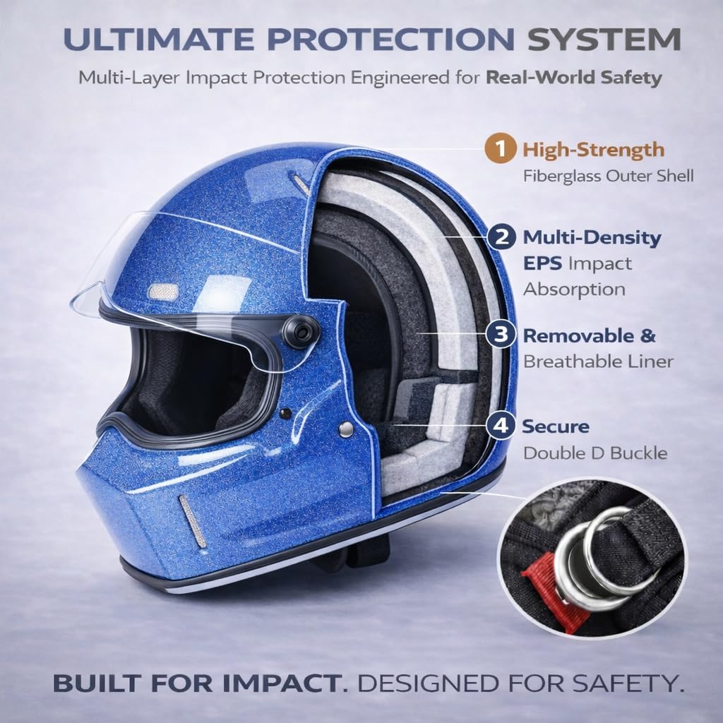 DOT Approved Fiberglass Full Face Motorcycle Helmet with Clear Visor N112