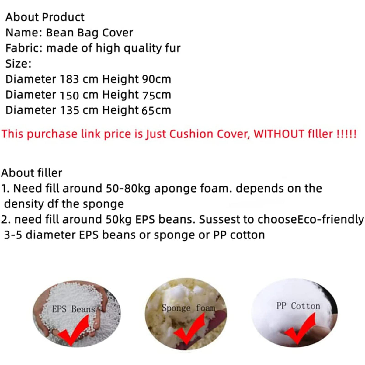 Yellow 5ft Memory Foam Bean Bag Chair Cover K7920