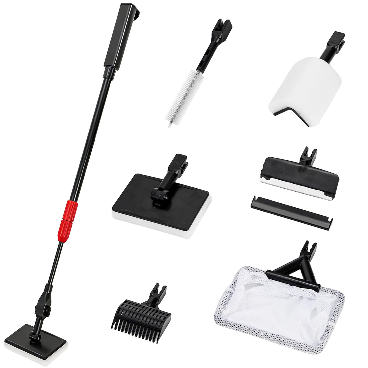 6 in 1 Aquarium Cleaning Tool Kit with Adjustable Telescopic Long Handle D4108