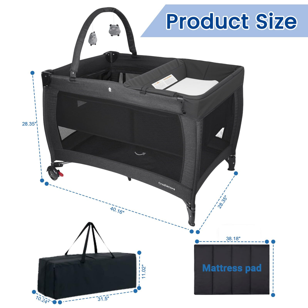 3-in-1 Pack and Play with Changing Table & Carry Bag, Black N368