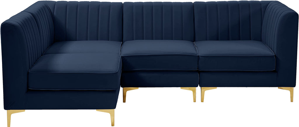 Navy Velvet Modular Sectional with Deep Channel Tufting I437