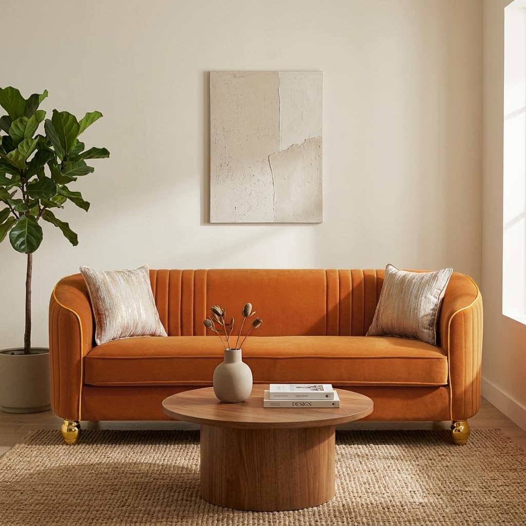 Orange Velvet 3 Seater Sofa U520816