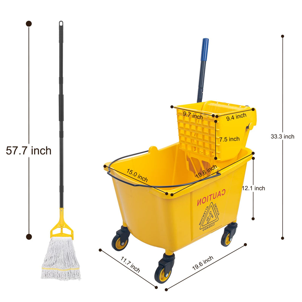 35 Quart Mop Bucket with Side Press Wringer on Wheels Q35030