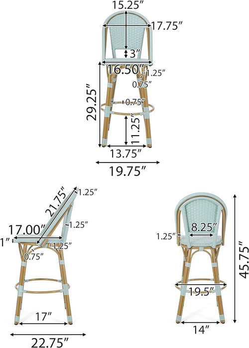 29.5" PE Rattan Aluminum Bar Stools, Set of 2, Light Teal U3008