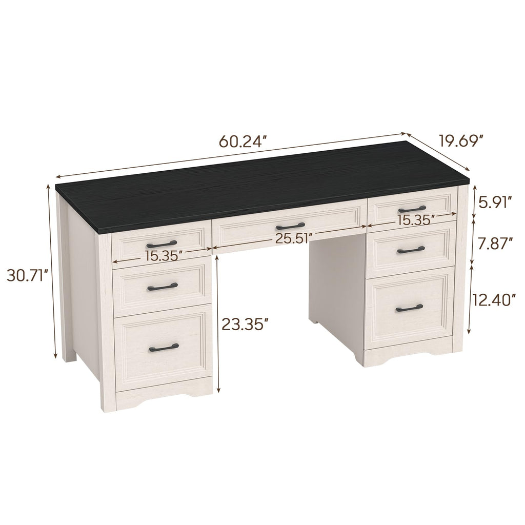 Black Wood Executive Desk with 2 File Drawers and 5 Storage Cabinets S939
