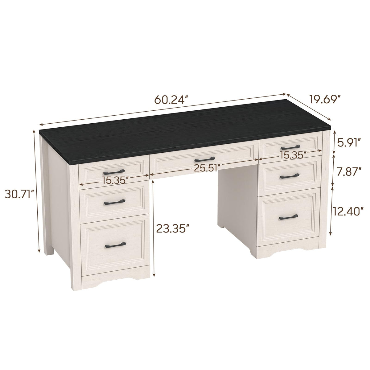 Black Wood Executive Desk with 2 File Drawers and 5 Storage Cabinets S939
