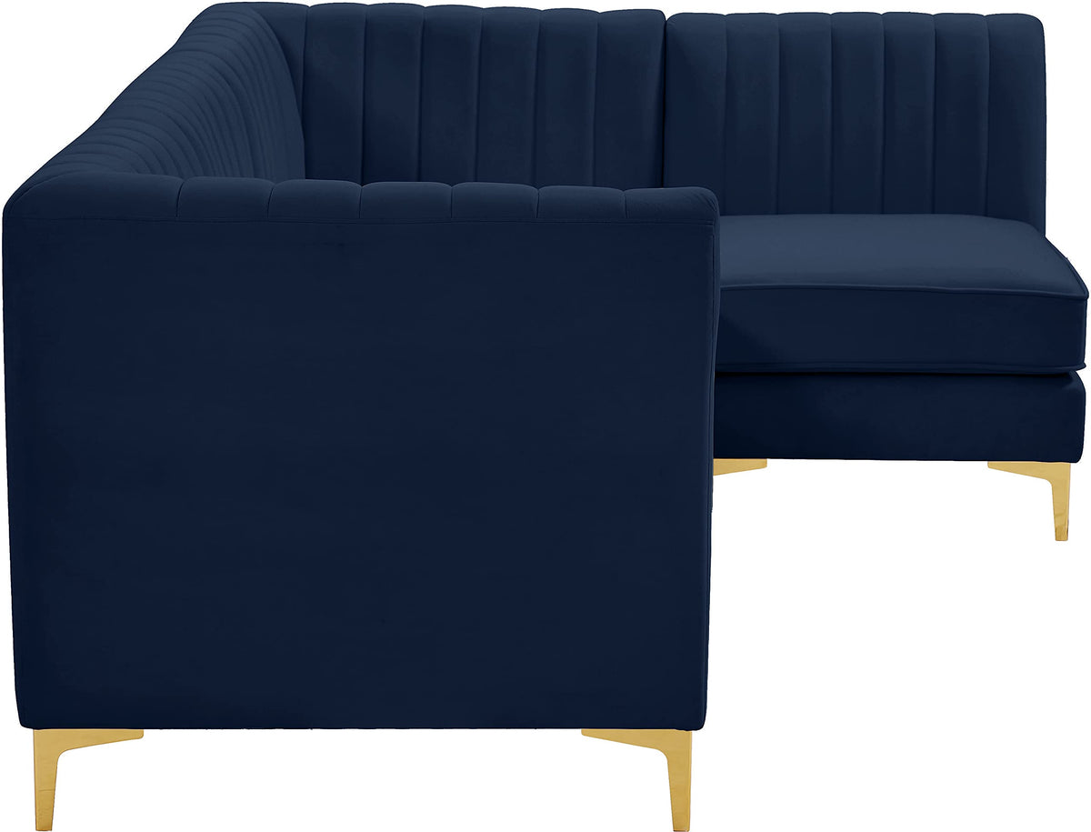 Navy Velvet Modular Sectional with Deep Channel Tufting I437