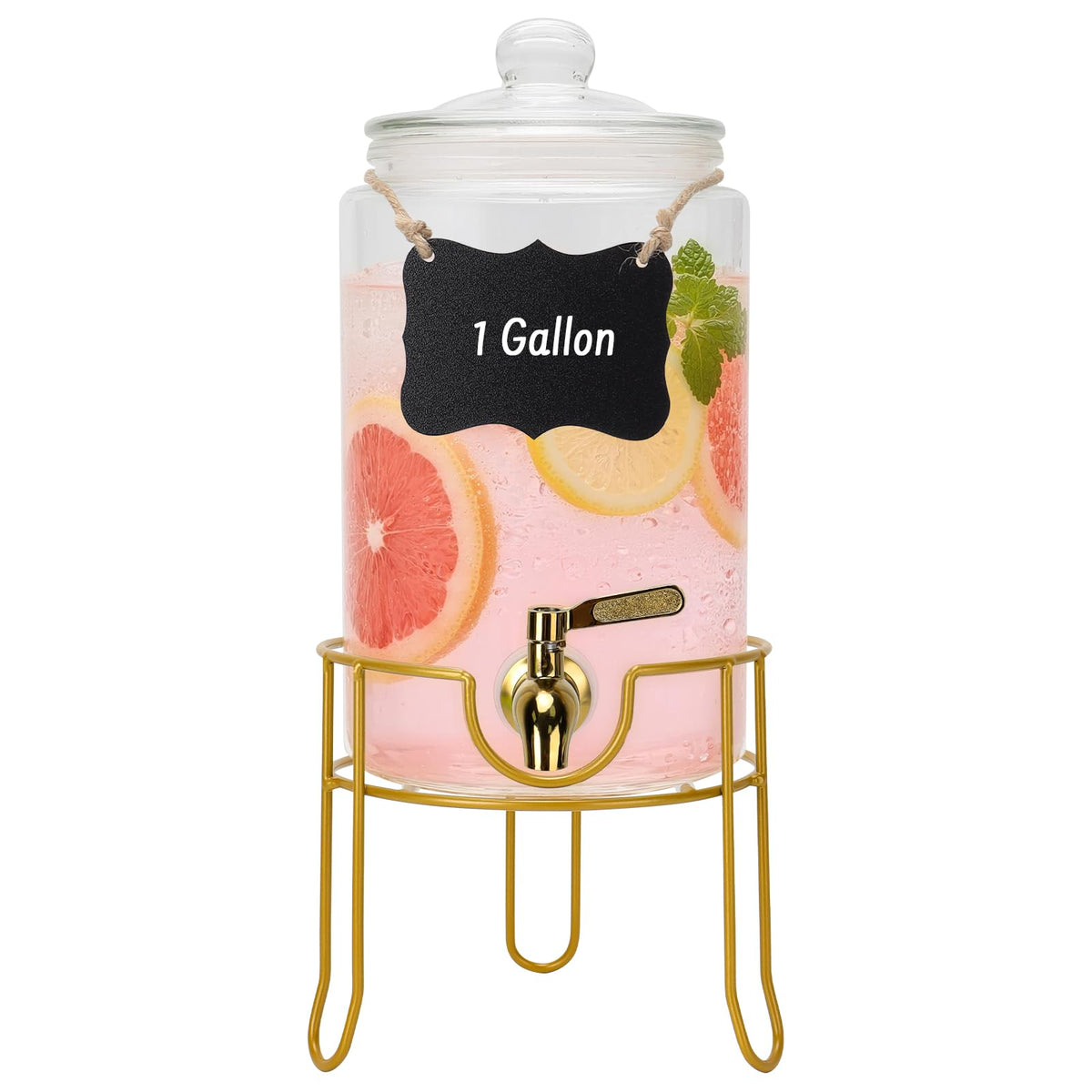 1 Gallon Glass Beverage Dispenser with Glass Airtight Lid and Stainless Steel Spigot C6352