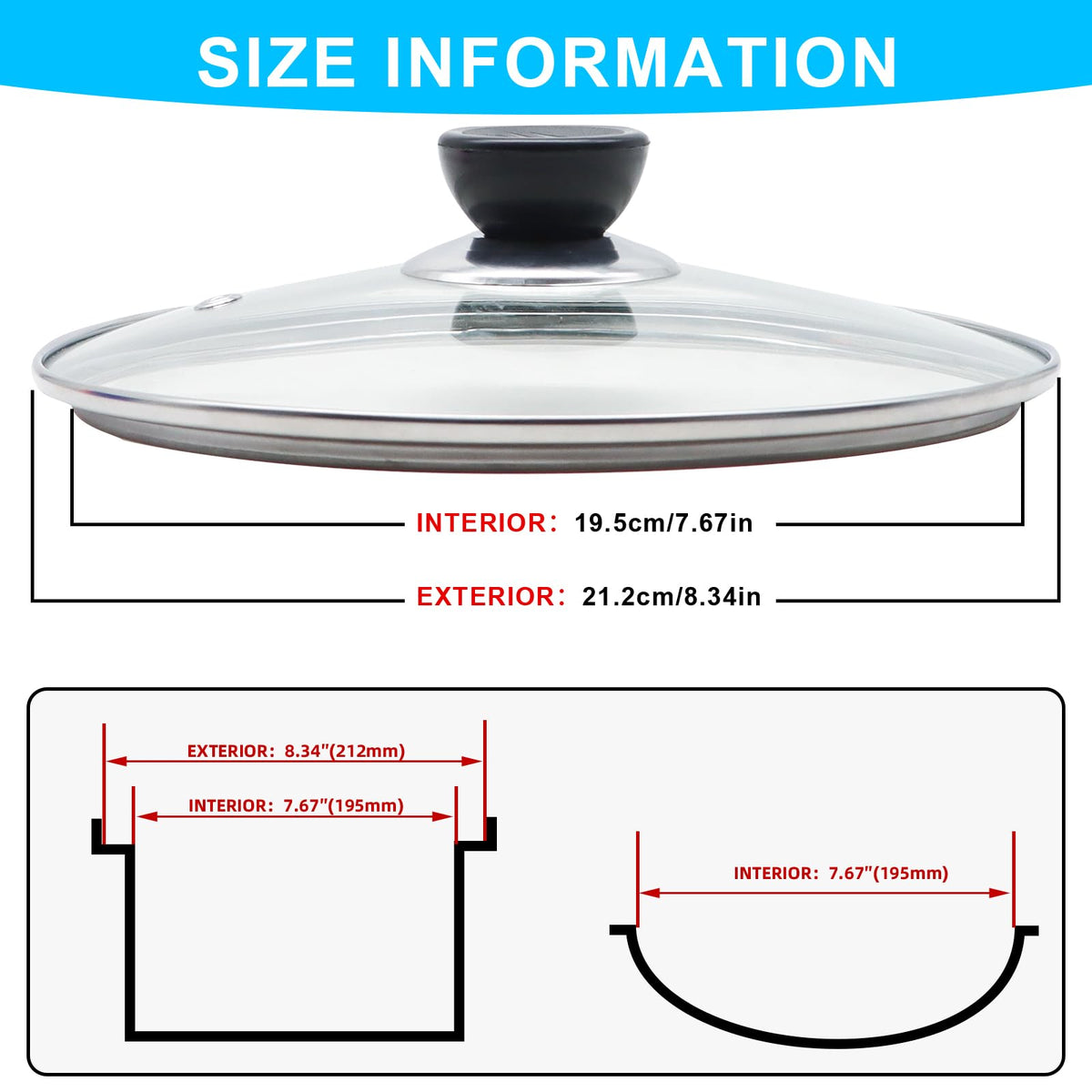 Tempered Glass Lid with Stainless Steel Rim for 8 Inch Frying Pan I823