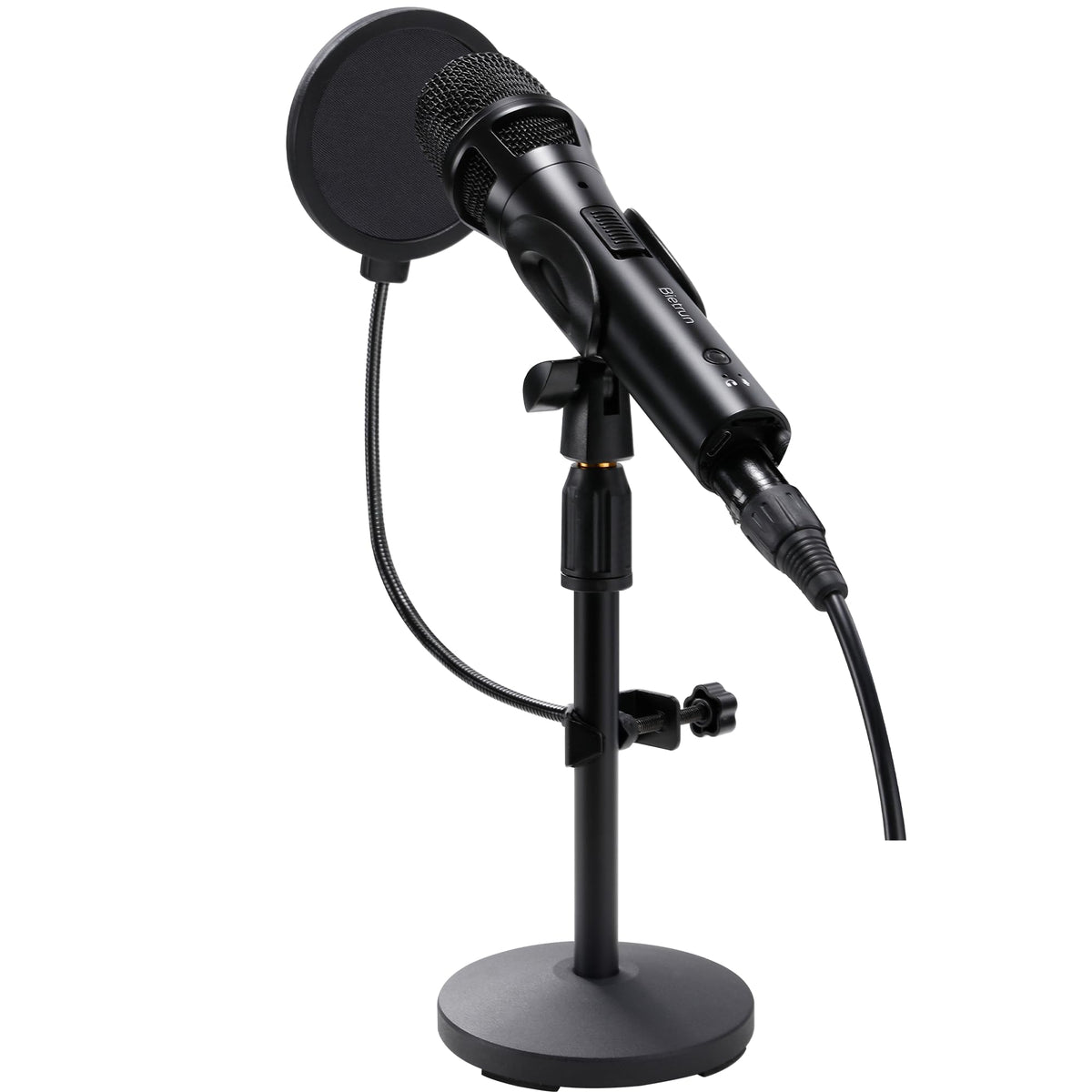 USB Dynamic Microphone with Desktop Stand, Pop Filter, Headphone Jack C40061
