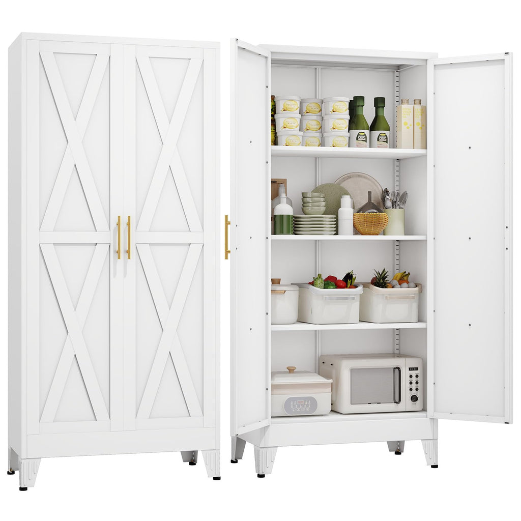 61" Metal Kitchen Pantry Storage Cabinet with 2 Doors and 3 Adjustable Shelves J768