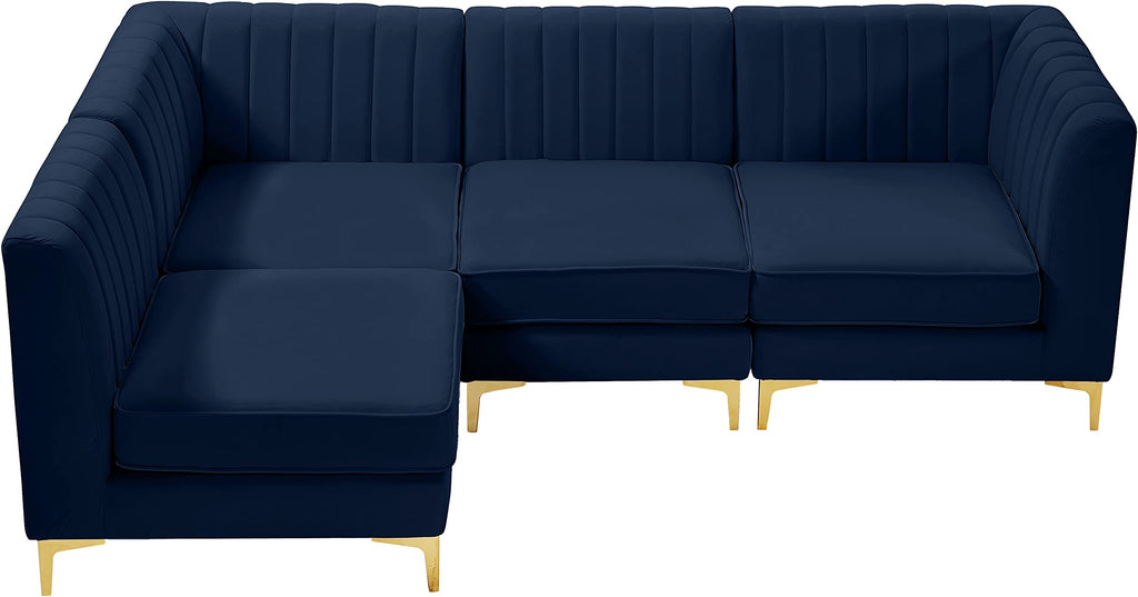 Navy Velvet Modular Sectional with Deep Channel Tufting I437