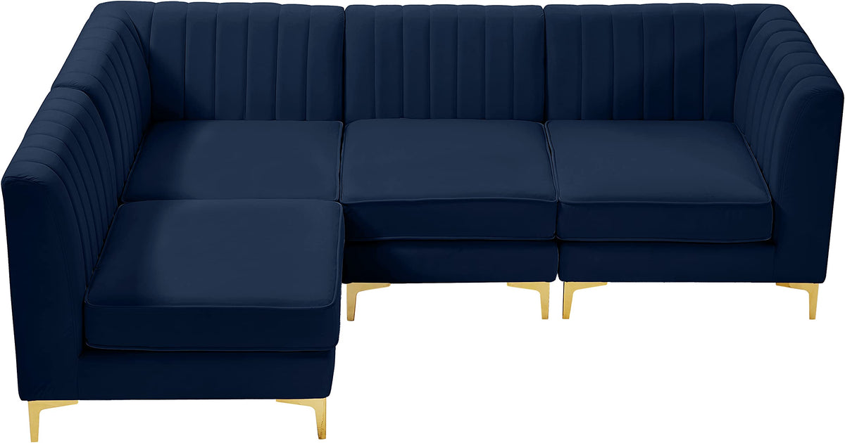 Navy Velvet Modular Sectional with Deep Channel Tufting I437