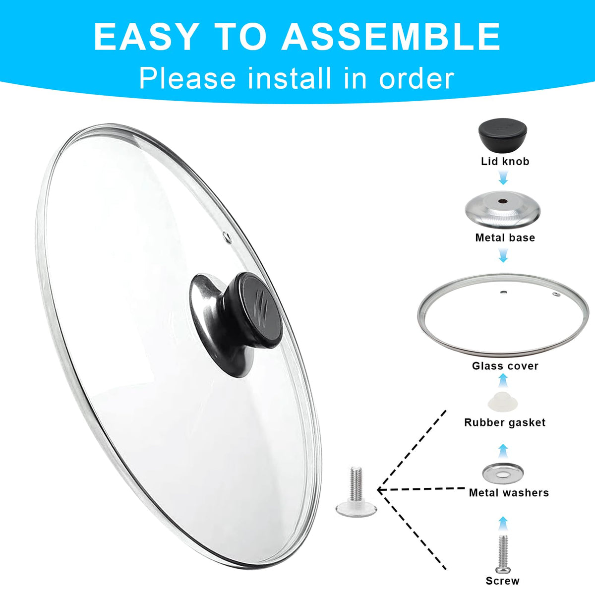 Tempered Glass Lid with Stainless Steel Rim for 8 Inch Frying Pan I823