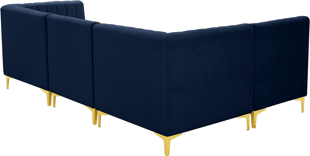 Navy Velvet Modular Sectional with Deep Channel Tufting I437