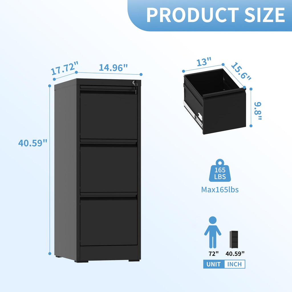 3 Drawer Metal File Cabinet with Lock H534505