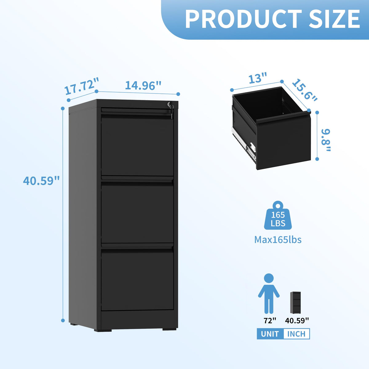 3 Drawer Metal File Cabinet with Lock H534505