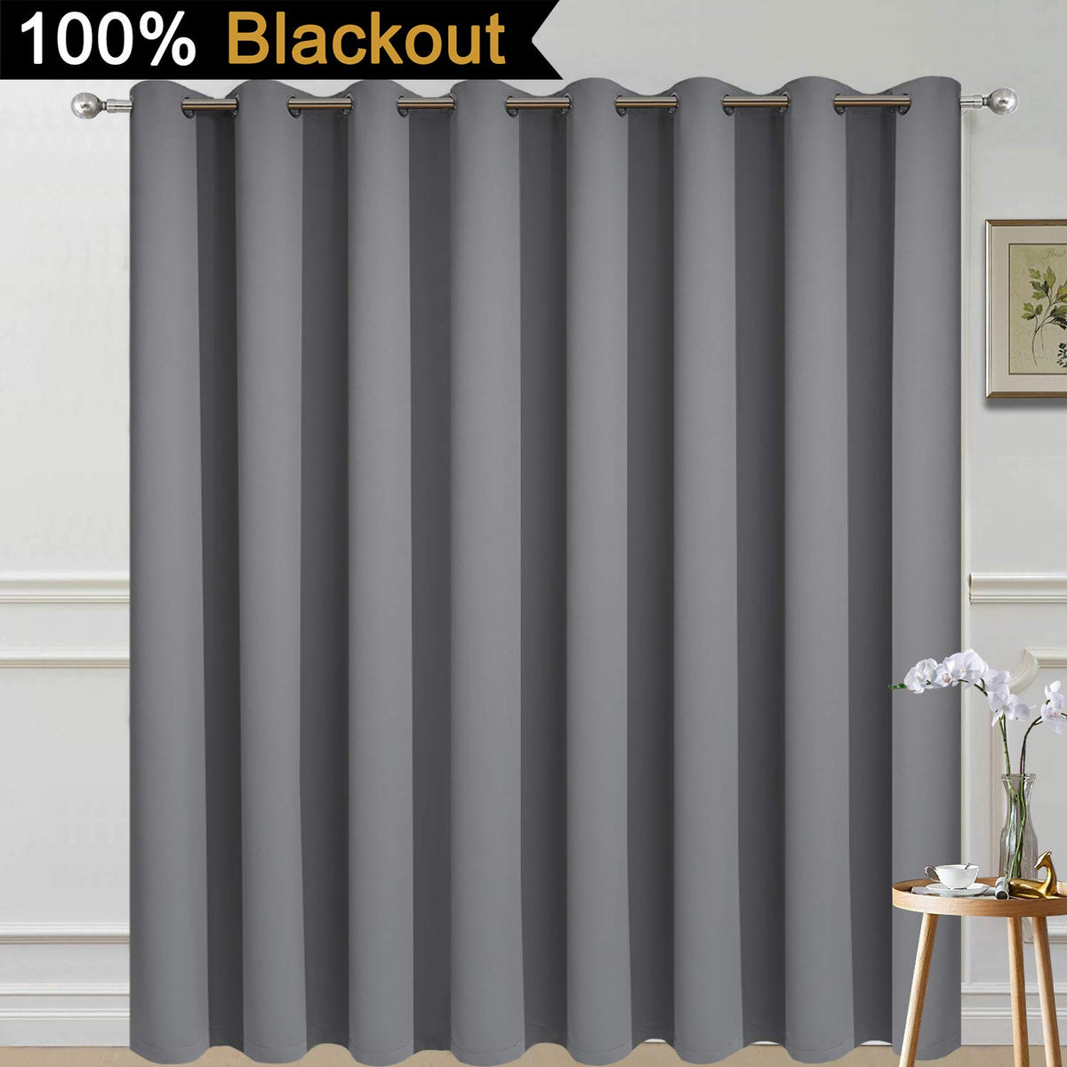 Grey 100% Blackout Patio Door Curtain Panel W100 x L84 F835695