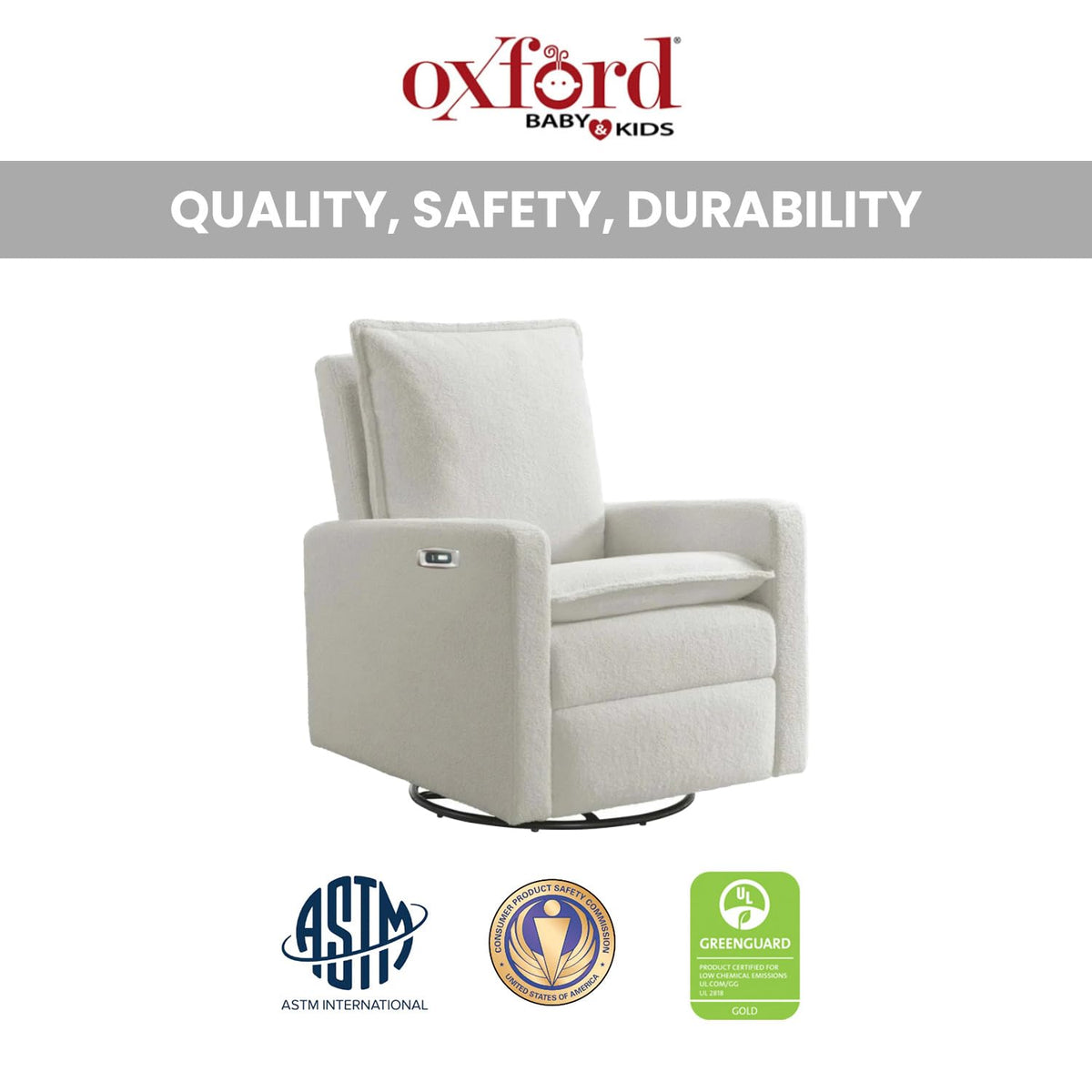 White Boucle Swivel Glider Recliner L311