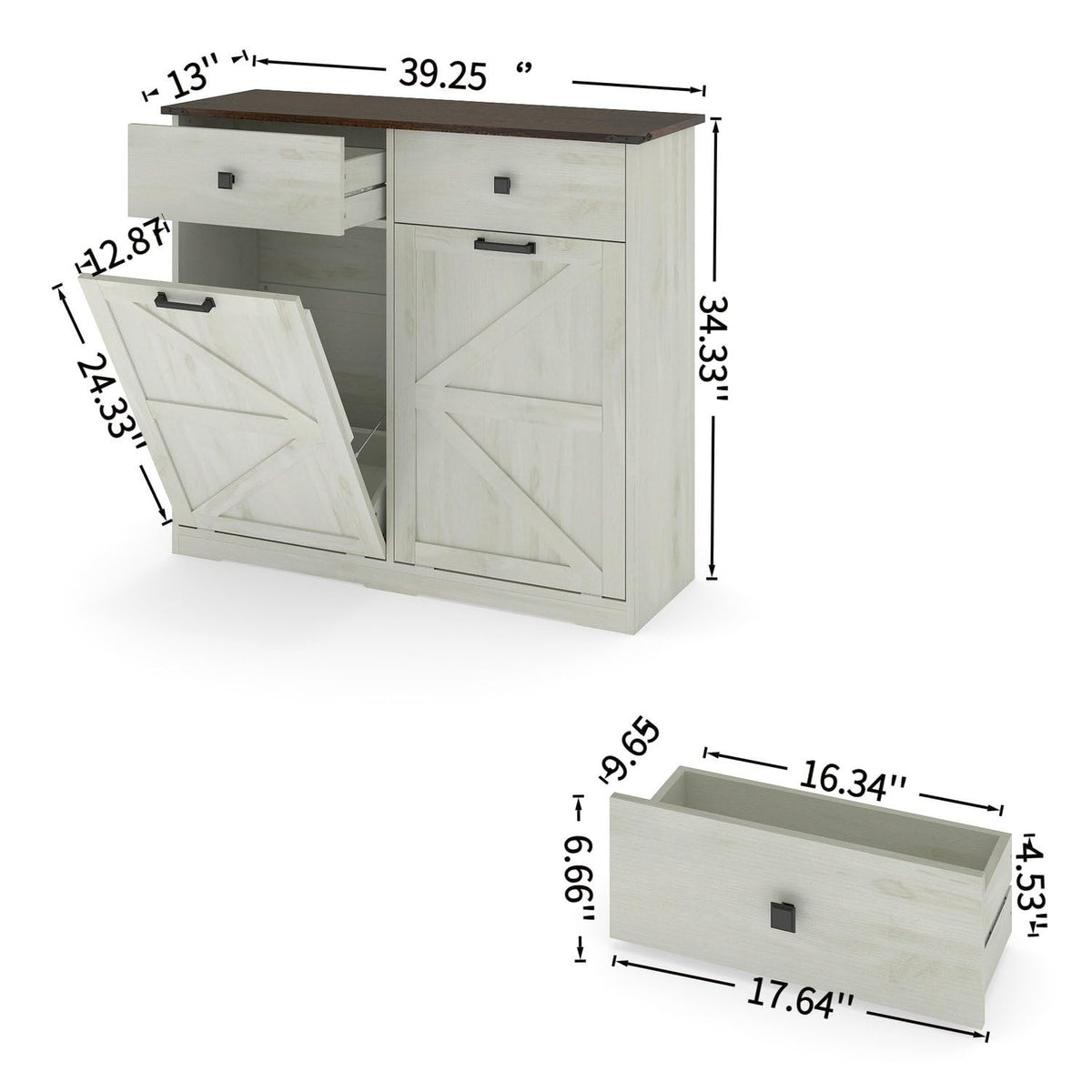 Brown and Antique White 20 Gallon Tilt-Out Trash Cabinet F56964