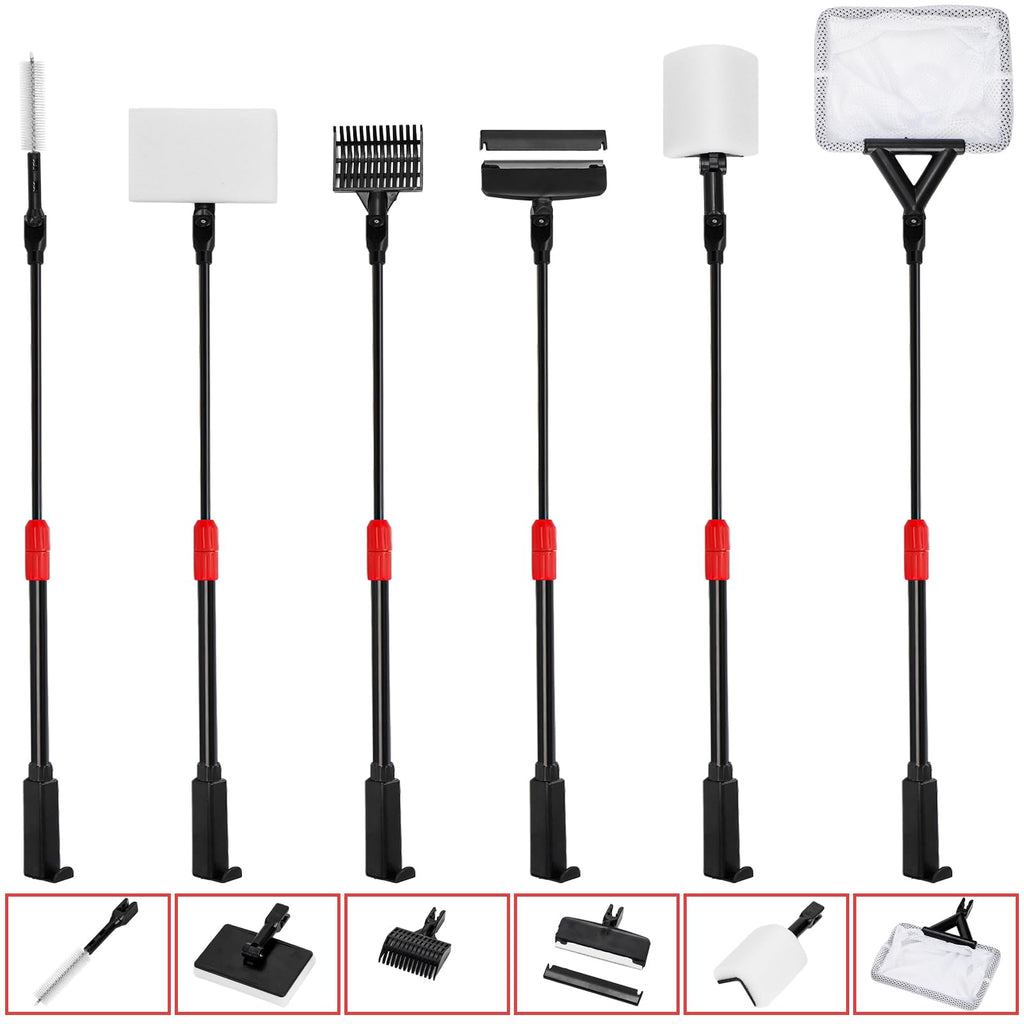 6 in 1 Aquarium Cleaning Tool Kit with Adjustable Telescopic Long Handle D4108