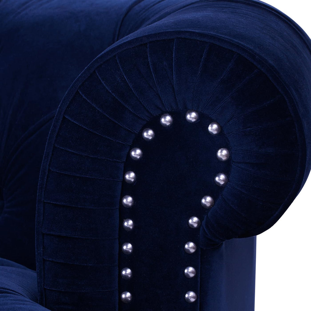 Navy Blue Velvet Tufted Sofa T551890