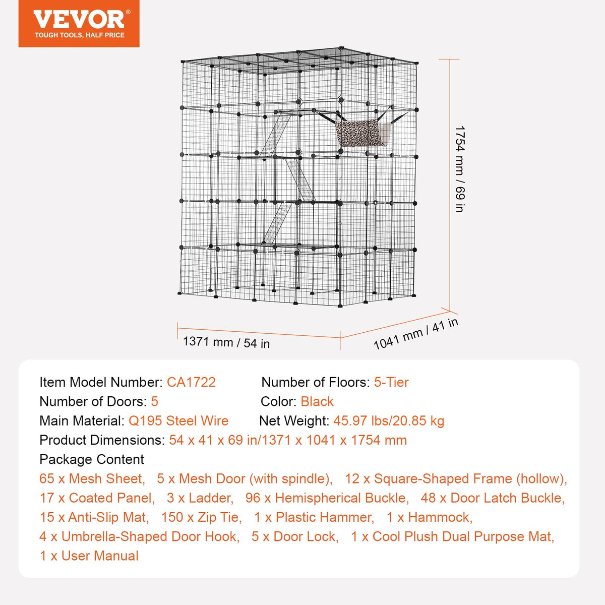 4-Tier Metal Wire Cat Cage with Hammock Ramp X8921