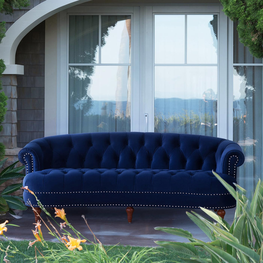 Navy Blue Velvet Tufted Sofa T551890