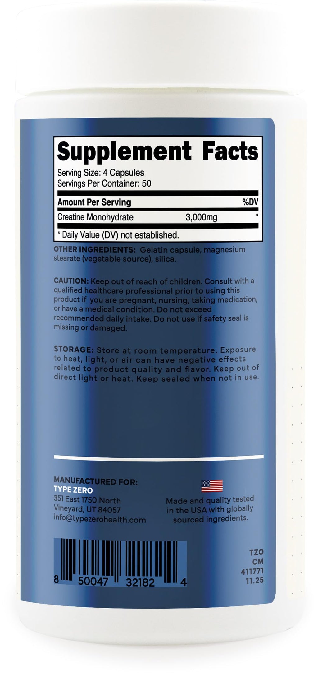 Creatine Monohydrate Capsules 3,000mg 200 Count M350648