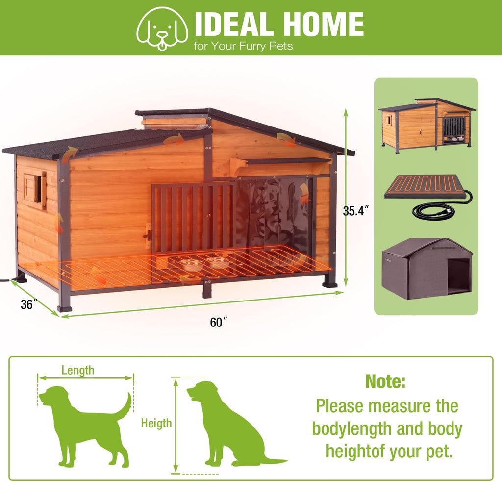 Extra Large Heated Insulated Weatherproof Dog Kennel with Heating Pad H76176