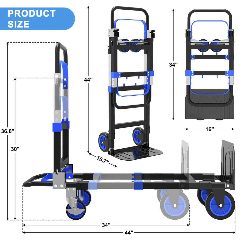 3-in-1 Folding Heavy Duty Hand Truck Dolly Cart Trolley with Wheels (Blue) T443600