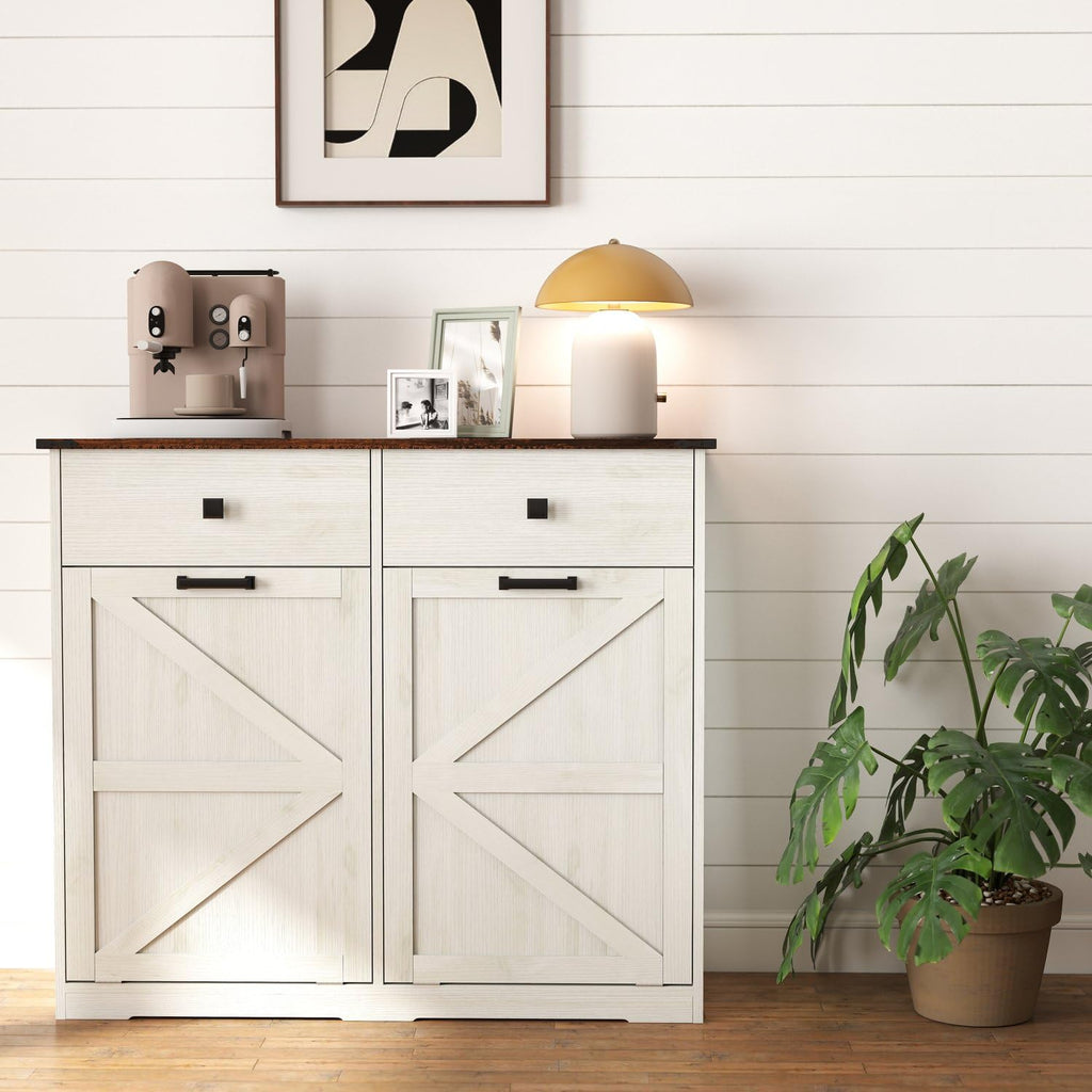 Brown and Antique White 20 Gallon Tilt-Out Trash Cabinet F56964