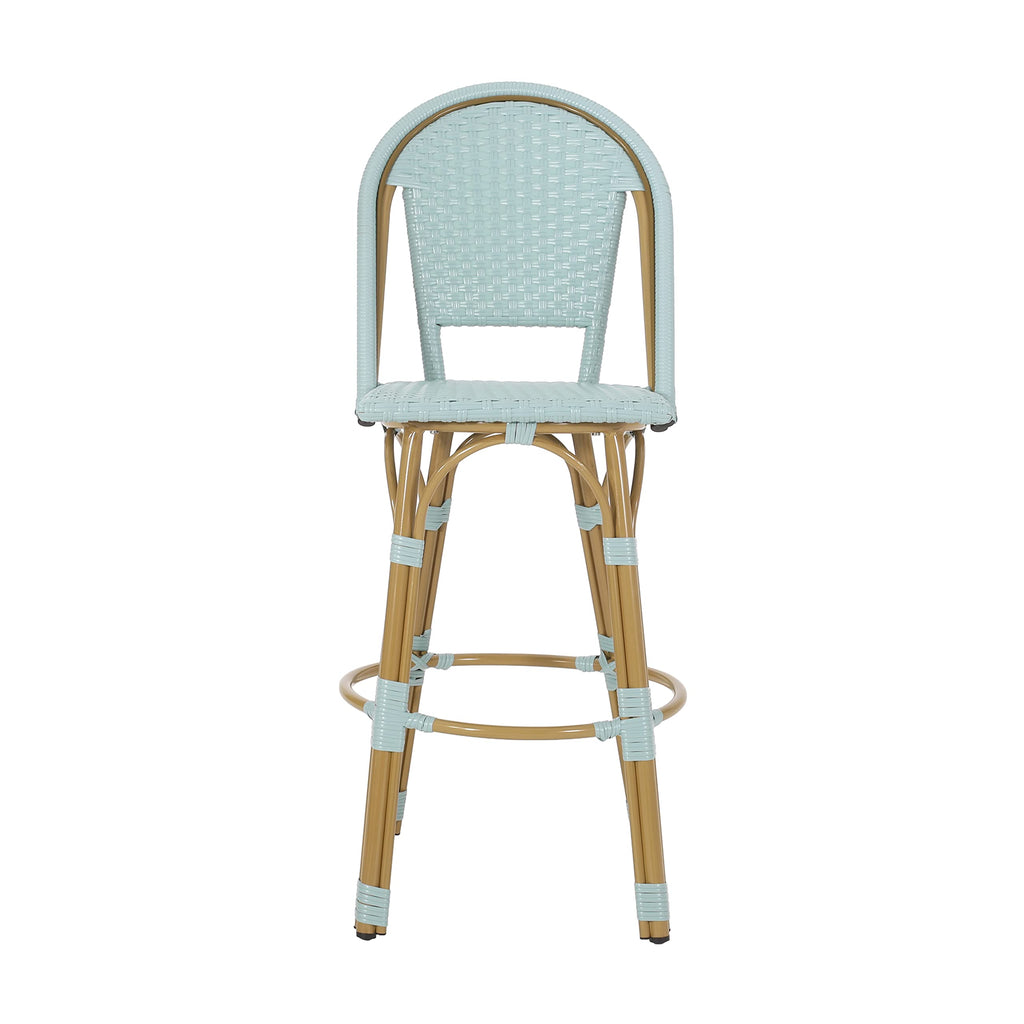 29.5" PE Rattan Aluminum Bar Stools, Set of 2, Light Teal U3008