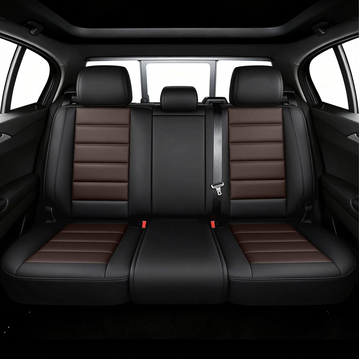 Full Set Car Seat Covers, Waterproof Seat Protectors, Standard 5 Seats, Black & Coffee M5832