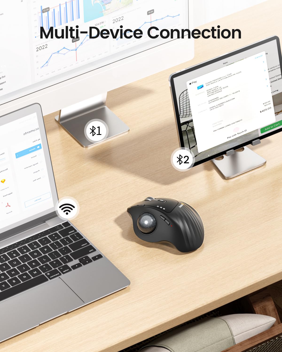 Wireless Rechargeable Gray Trackball Mouse M46691