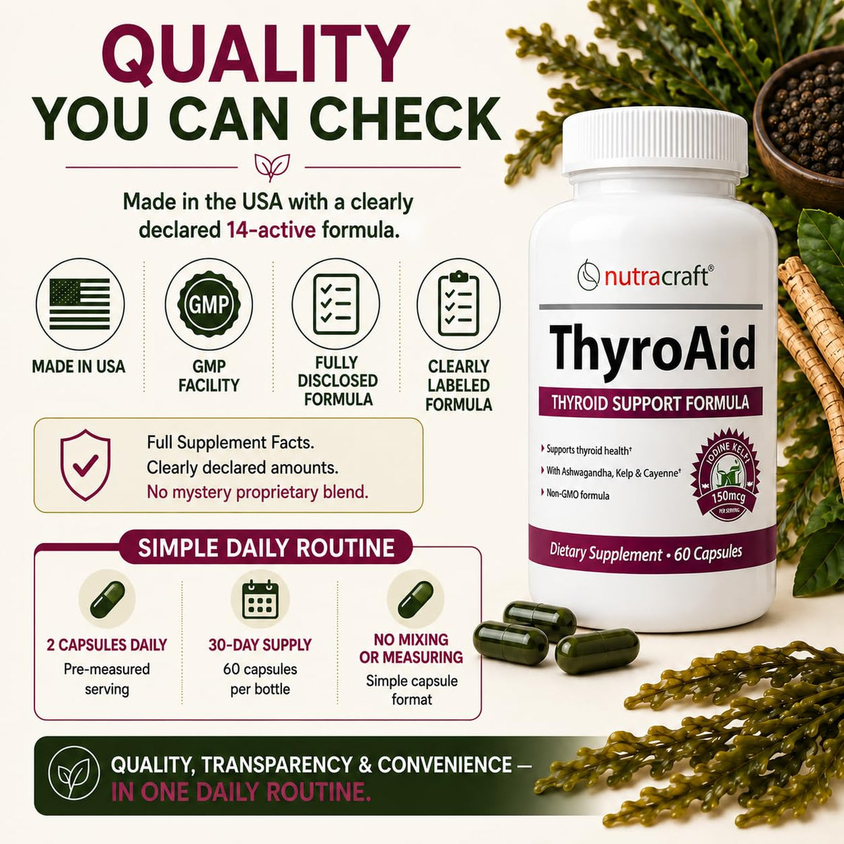 Thyroid Support with Iodine & Selenium, 60 Capsules P86070