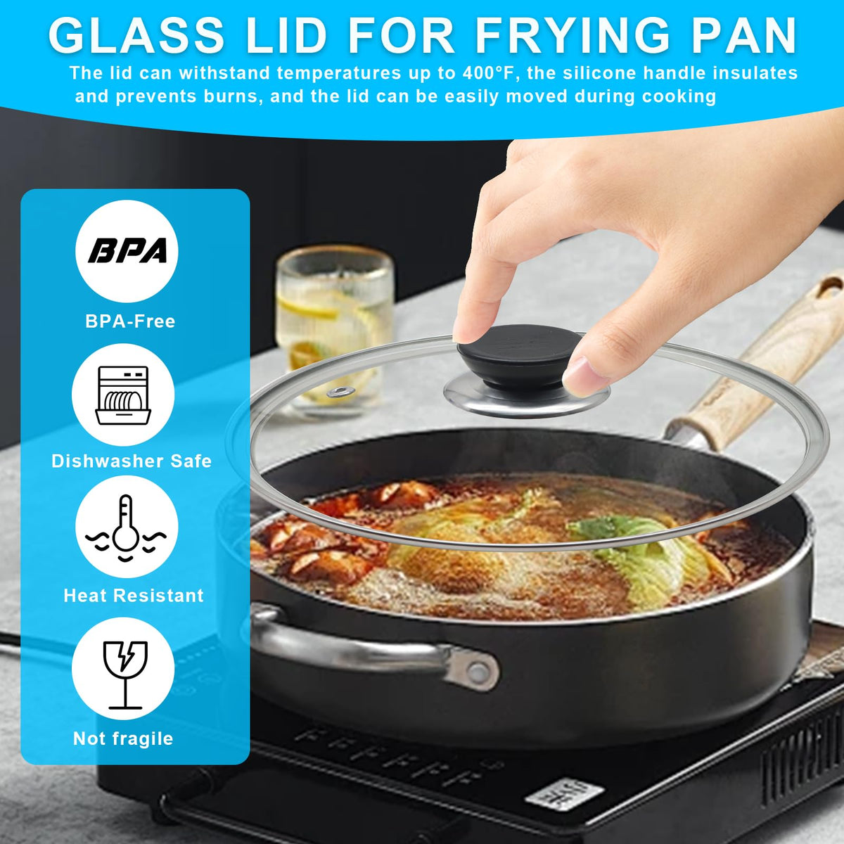 Tempered Glass Lid with Stainless Steel Rim for 8 Inch Frying Pan I823