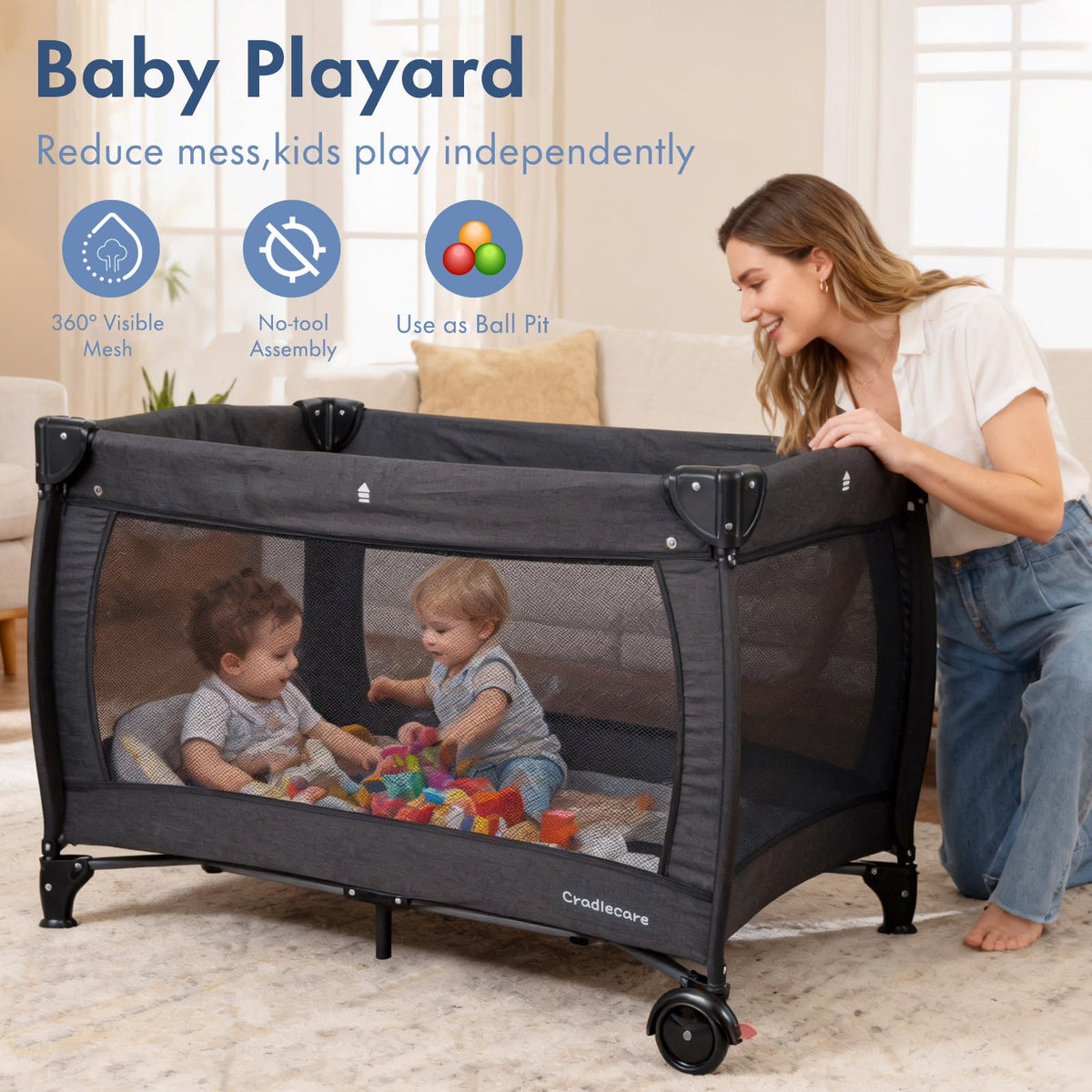 3-in-1 Pack and Play with Changing Table & Carry Bag, Black N368