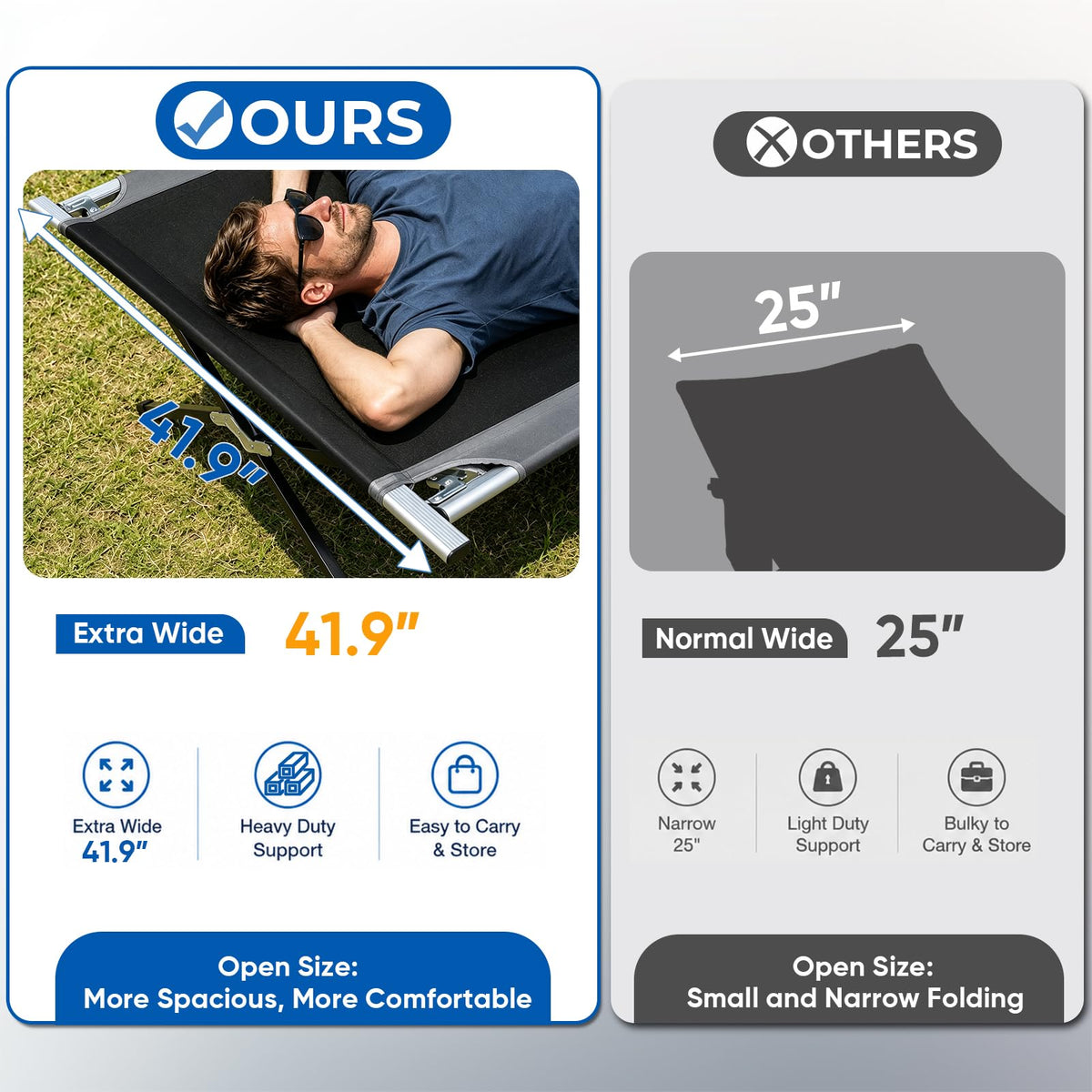 42" Extra Wide Heavy Duty Folding Cot Bed with Carry Bag H520412