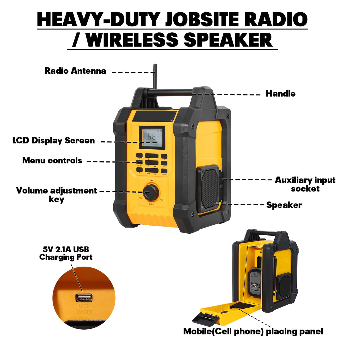 Portable Waterproof AM/FM Jobsite Radio Speaker V3770