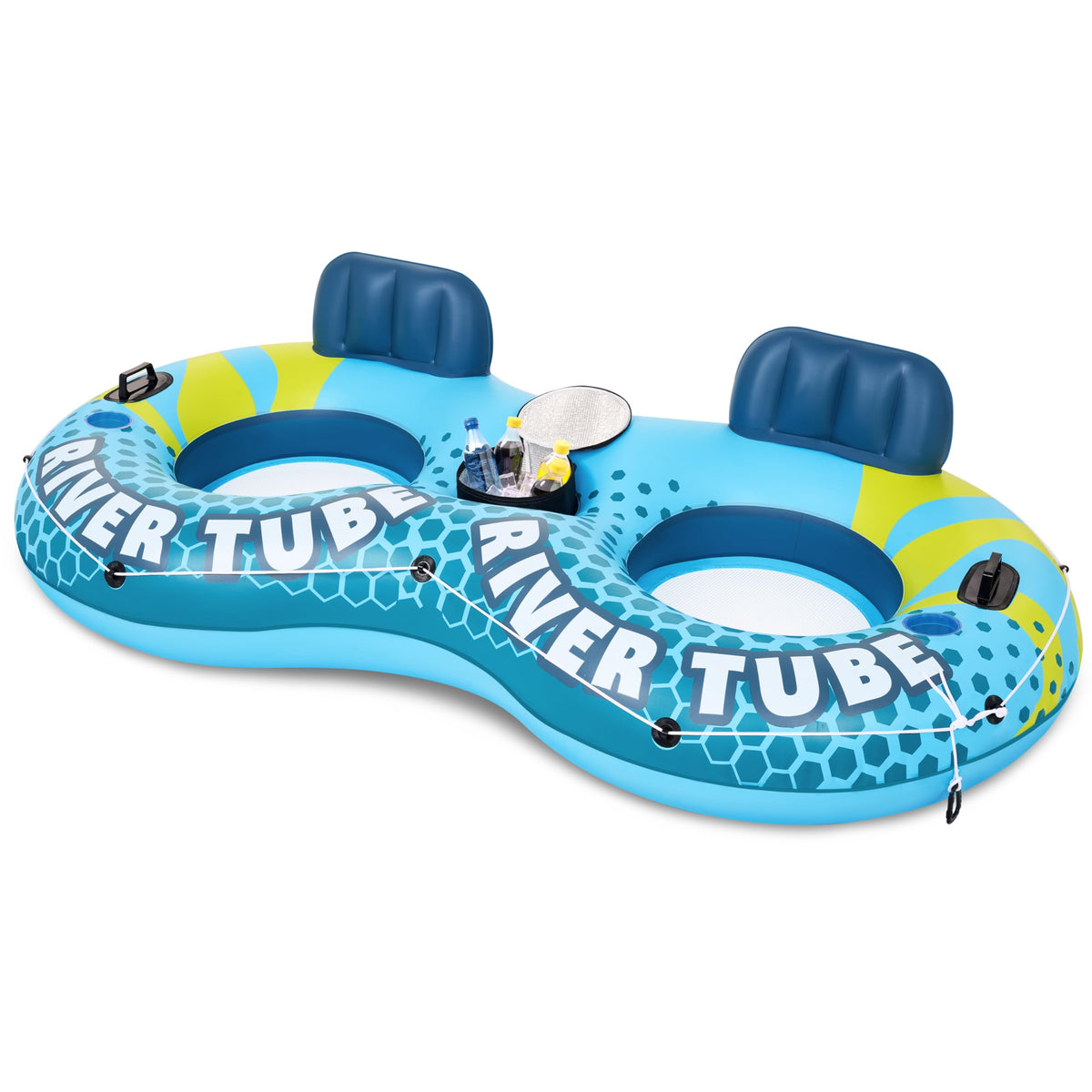 2-Person Inflatable River Tube with 2 Cup Holders & Removable Cooler C649