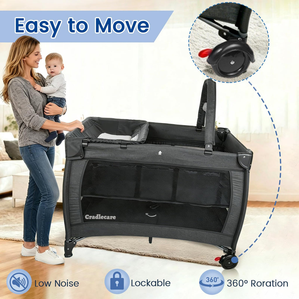 3-in-1 Pack and Play with Changing Table & Carry Bag, Black N368