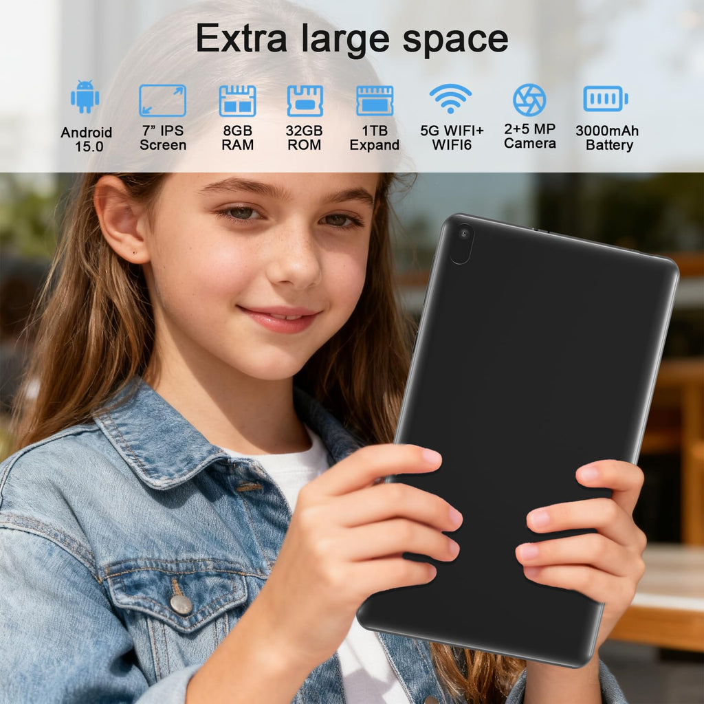Android 15 Tablet 7 inch 8GB RAM 32GB ROM Black Y645583