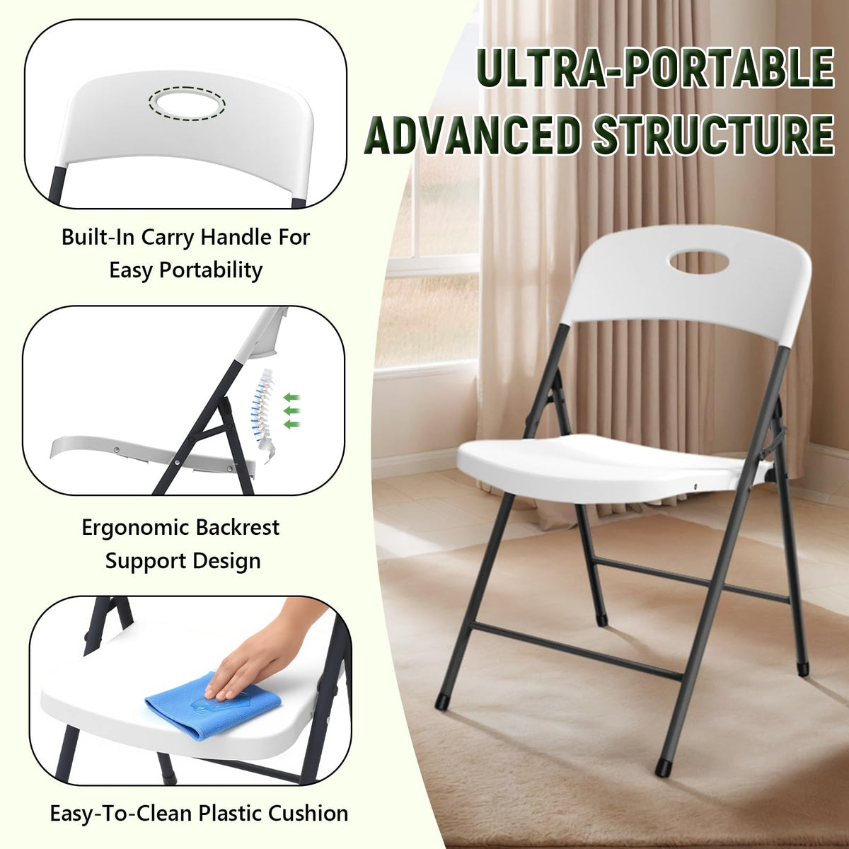 4 Pack Heavy Duty Plastic Folding Chair U2445