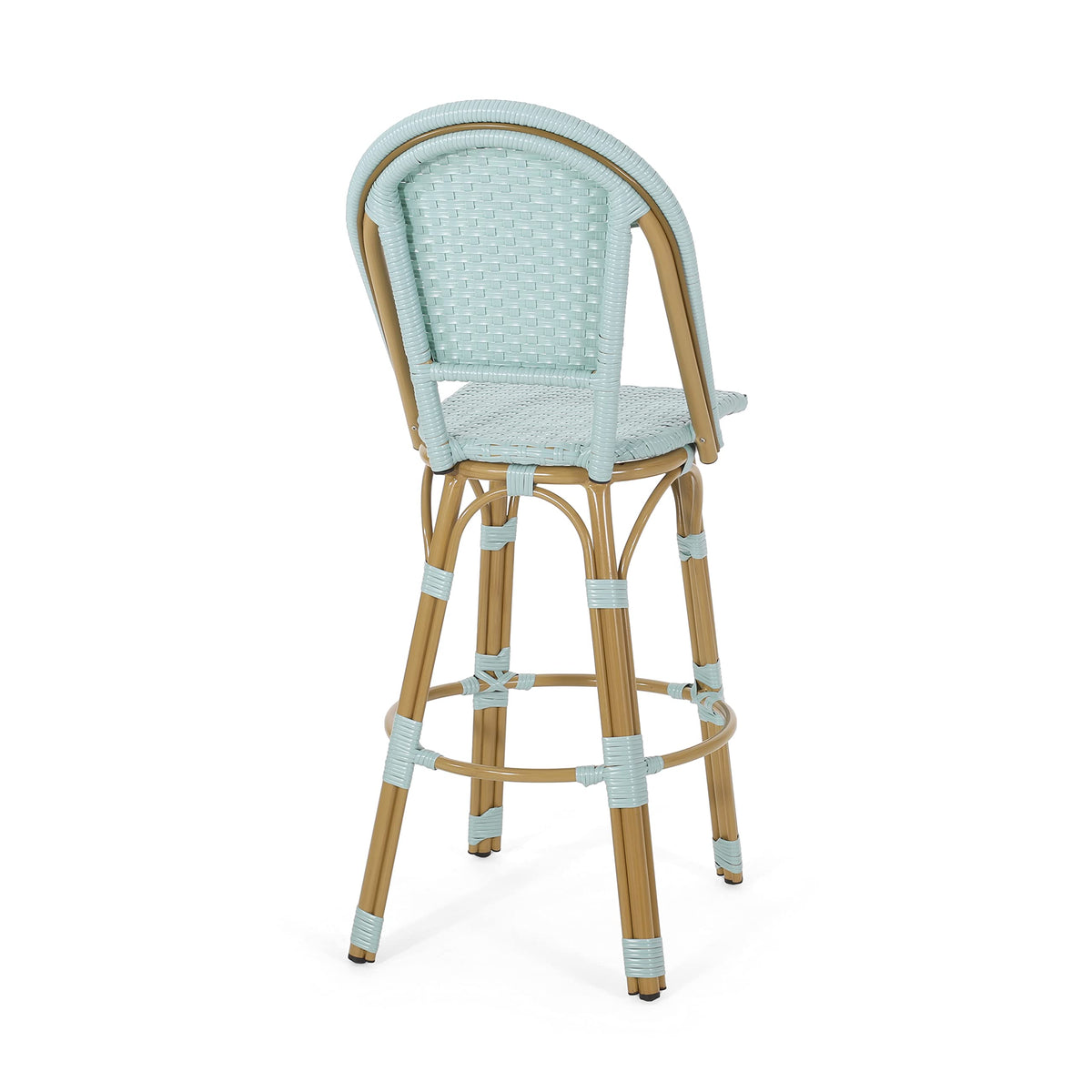 29.5" PE Rattan Aluminum Bar Stools, Set of 2, Light Teal U3008