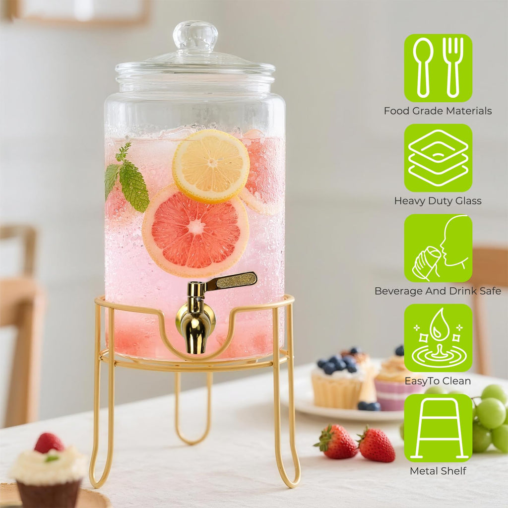 1 Gallon Glass Beverage Dispenser with Glass Airtight Lid and Stainless Steel Spigot C6352