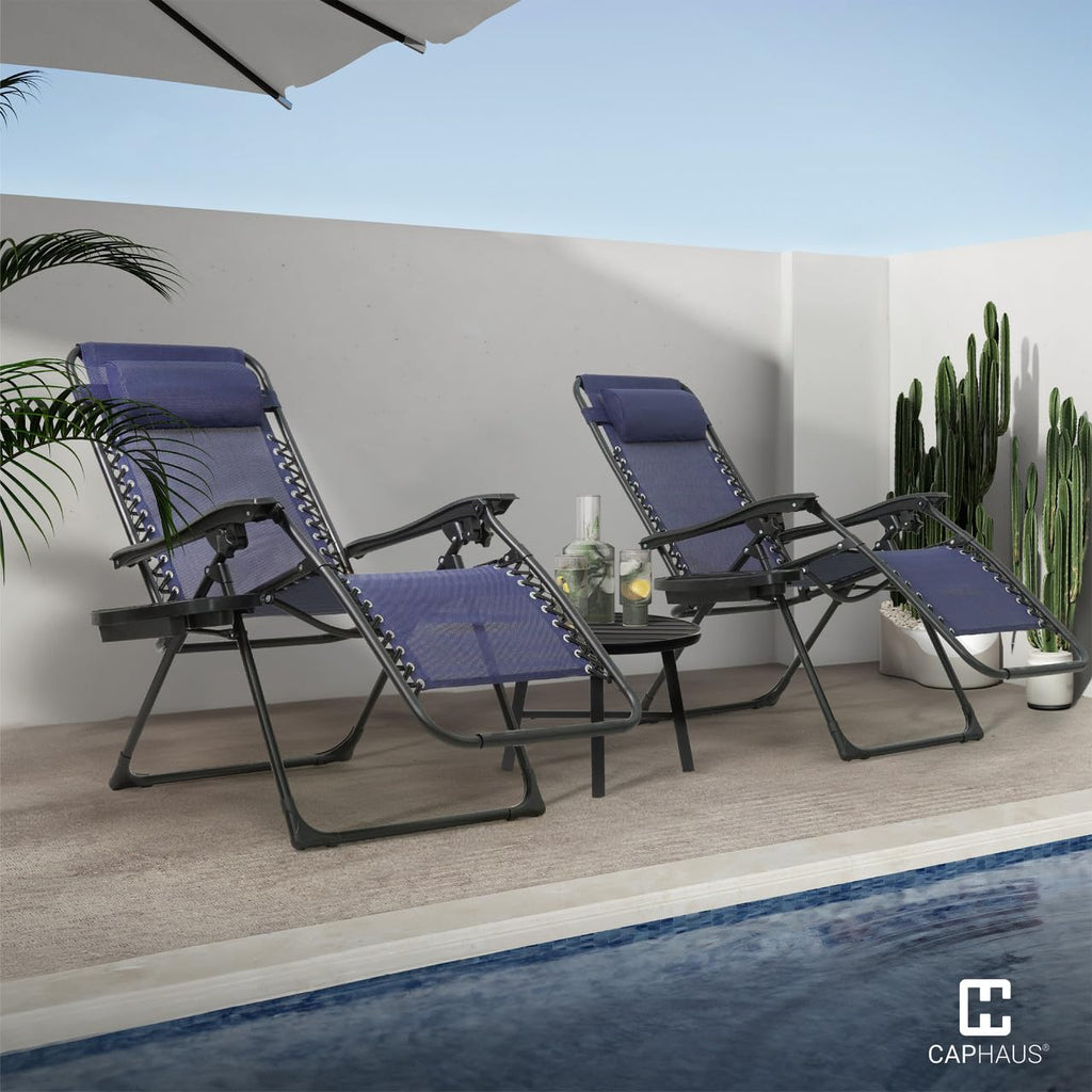 Blue Set of 2 Zero Gravity Chair with Side Tray E240786